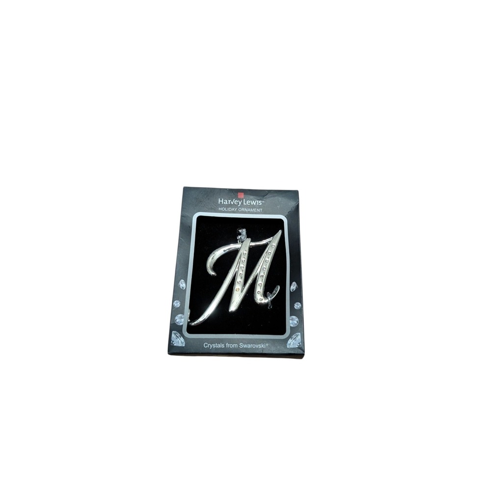 Harvey Lewis Holiday Ornament Letter M Crystals from Swarovski Silver Tone New